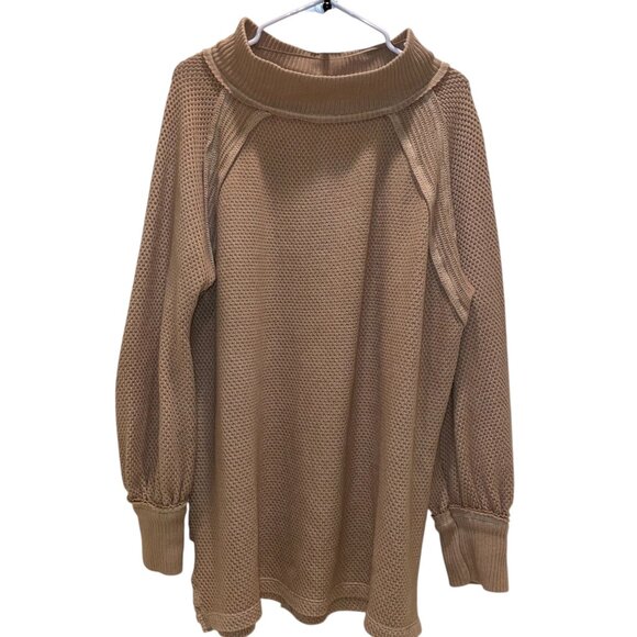 Free People We The Free She’s a Keeper Sweater Tan Pullover Size Medium - Picture 1 of 15